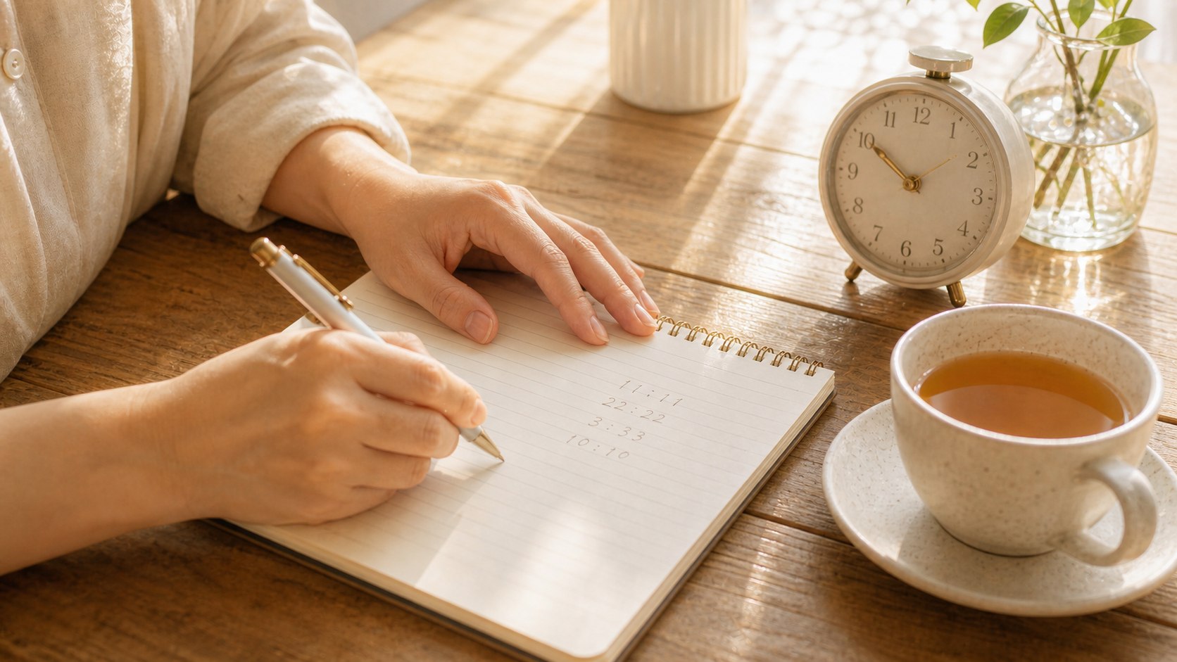 ノートに数字の気づきを書く手元