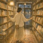 本屋の棚の前で静かに本を選ぶ人物