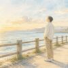 朝の海辺で男性がゆっくり呼吸を整えるスピリチュアルな手法のイメージ